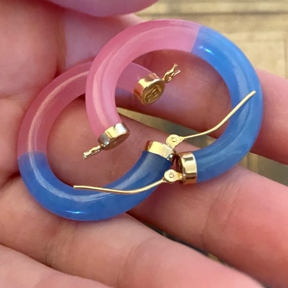 14k Genuine Jade Hoops - Mint Condition - Picture 10 of 16